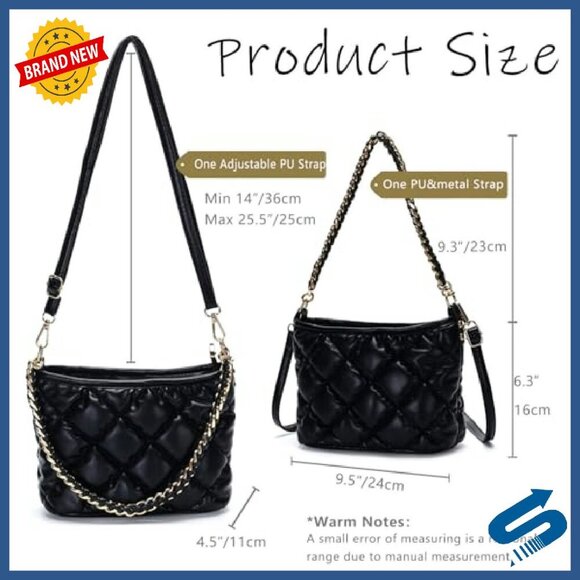 Quilted PU Leather Crossbody Shoulder Bag with Top Handle, 9.5x4.5x6.3 - Picture 6 of 8